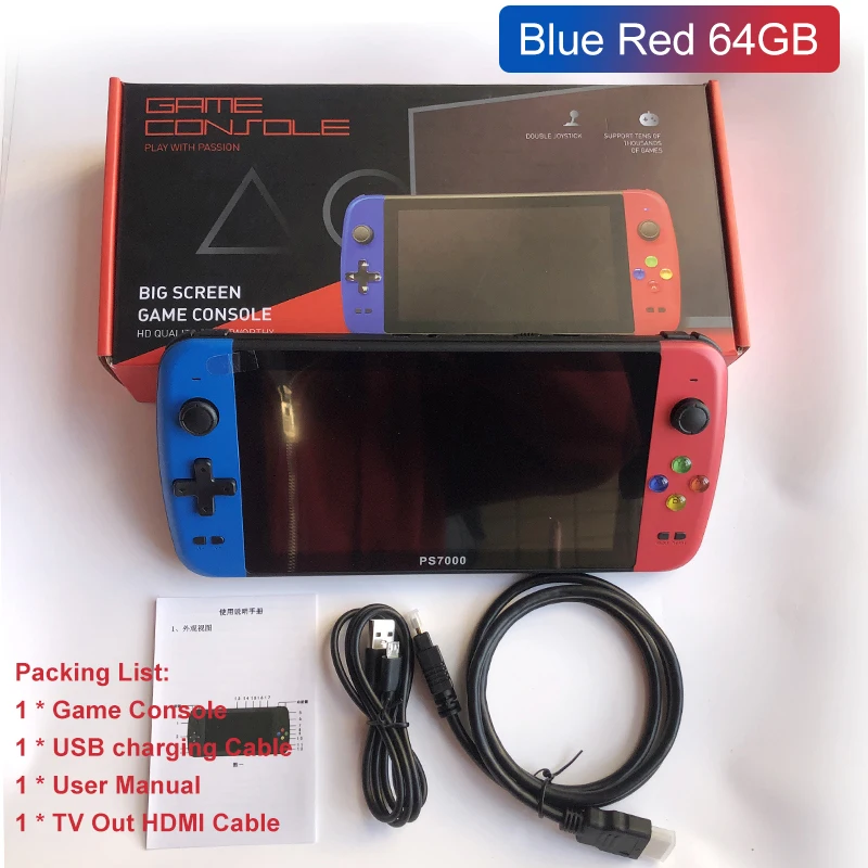 ps7000 game console with 2 gamepads 64GB 5000 free games for MAME/CPS/SegaMD 7 inch Handheld Classic Portable Game Console 