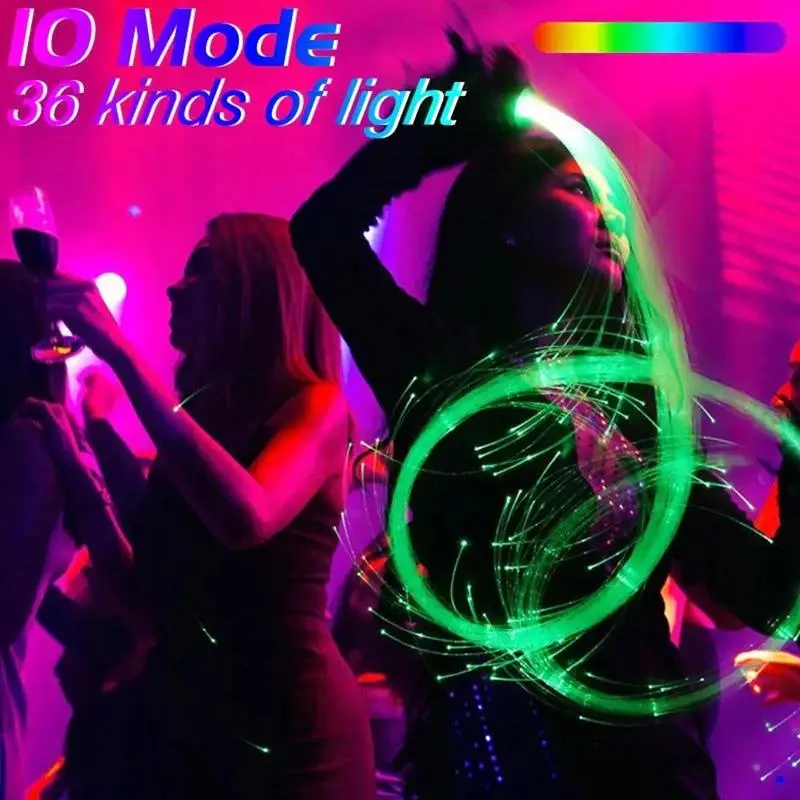 6ft LED Fiber Optic Dance Whip Rechargeable Glowing Flash Lighting Hand Rope Whip Rave Lighting For Festival Party Dance