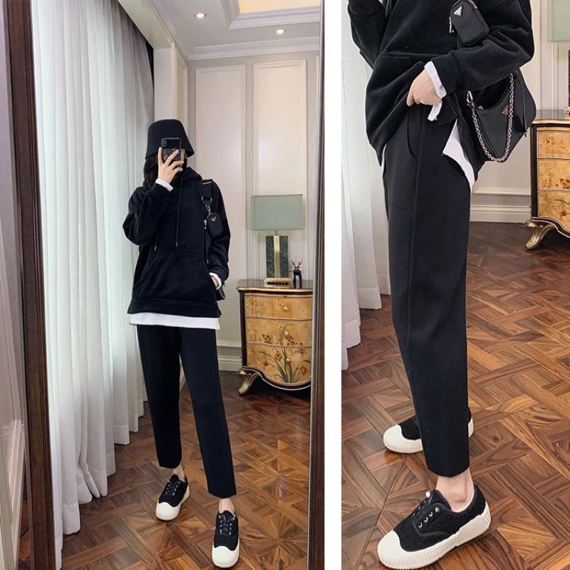 2024 Thick Loose Straight Wide-Leg Casual Cropped Cashmere Knitted Radish Grandma's Pants Women Wholesale