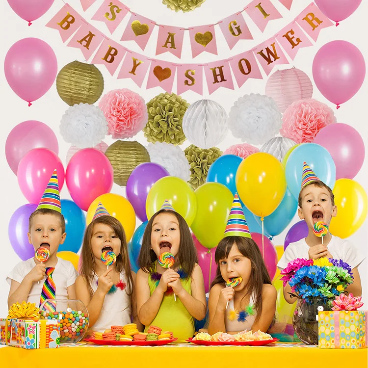 

Its a girl baby shower decoration set bunting paper ball Amazon selling decorative supplies.