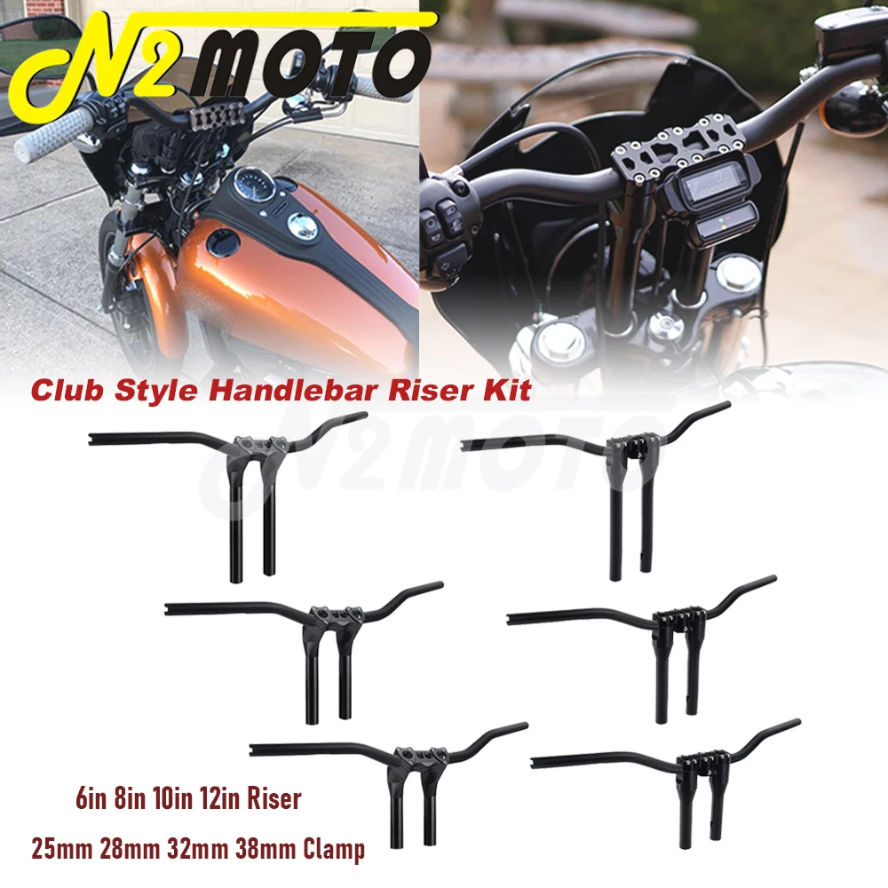 

Black Modular Handlebar Riser Club Style 25mm 28mm 32mm 38mm Handle Bars 6"-12" Tall Riser Kit For Harley Softail Touring Dyna