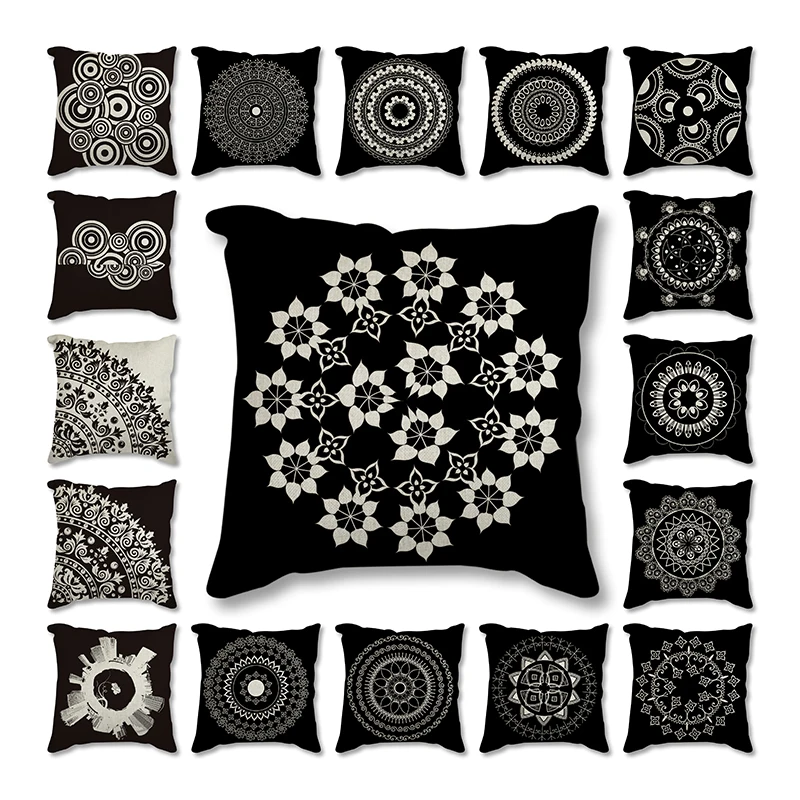 

Cushion Cover Black Geometric Flowers Throw Pillow Case Cushion Outdoor Chairs cojines decorativos para sofá funda cojin وسائد