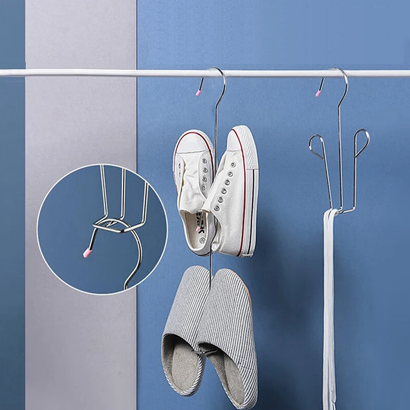 Household Shoes Drying Rack Hanger Hook Stainless Steel Hanging Shelf Organizer Space Saving Home Wardrobe Storage 4