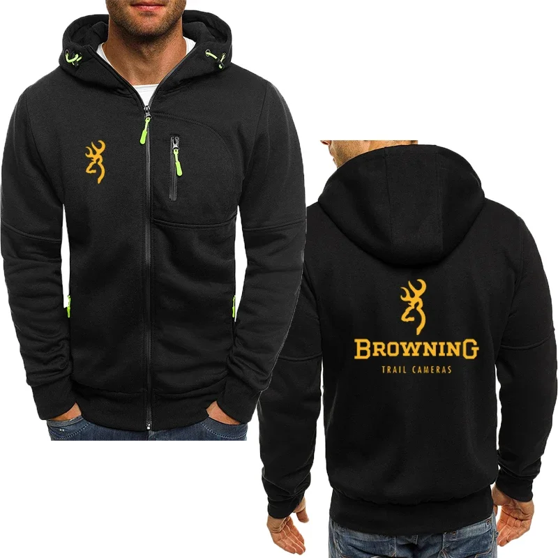 

2023 New Autumn BROWNING Logo Print Solid Color Zipper Men's Hoodies Hooded Sweatshirt Outwear Comfortable Cardigan Jacket