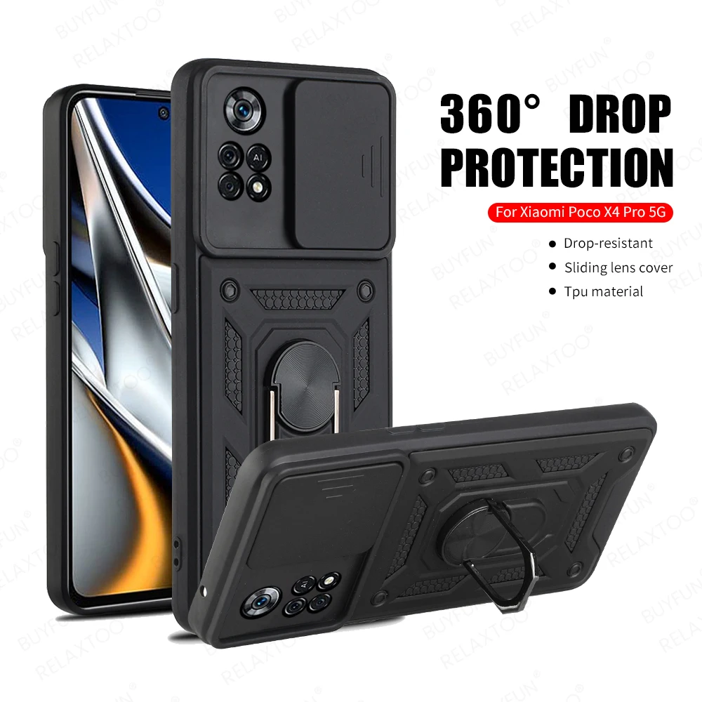 

Бронированный металлический чехол для Xiaomi Poco X4 Pro, держатель-кольцо для пальца, чехол-подставка для Poco X4Pro, фотографический защитный чехол