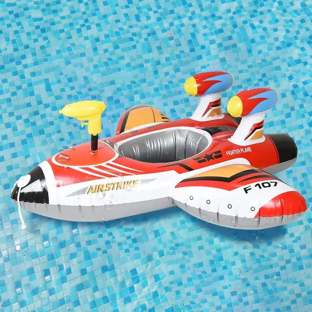 Baby Swimming Ring Inflatable Airplane Pool Float Boat with Handle Automatic Pumping Water Gun Fun Beach Pool Toy for Boys Girls 3