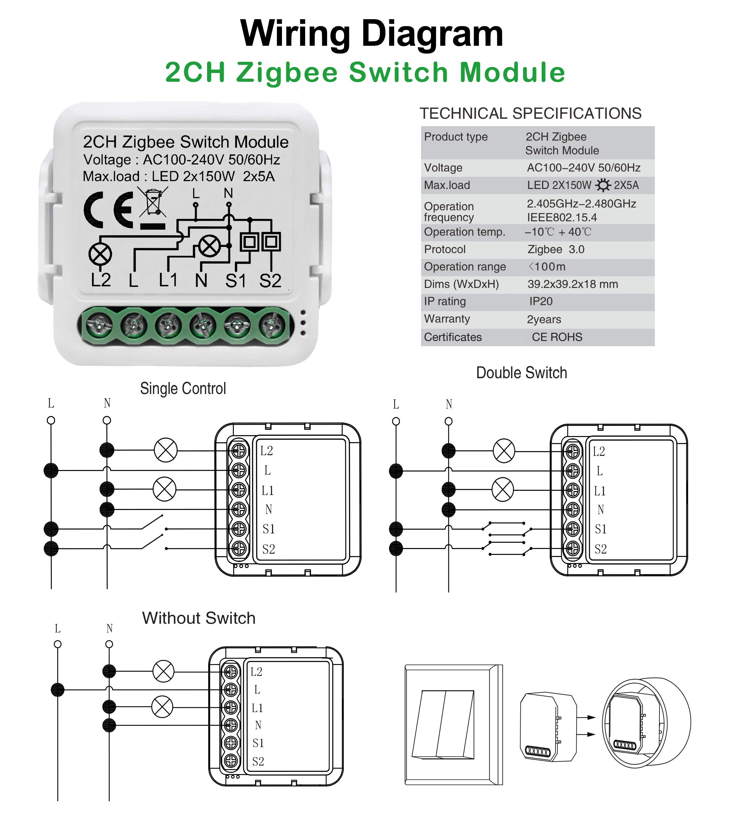 Tuya Smart Zigbee Light Switch Module 1/2/3/4 Gang Automation DIY Breaker 2 Ways