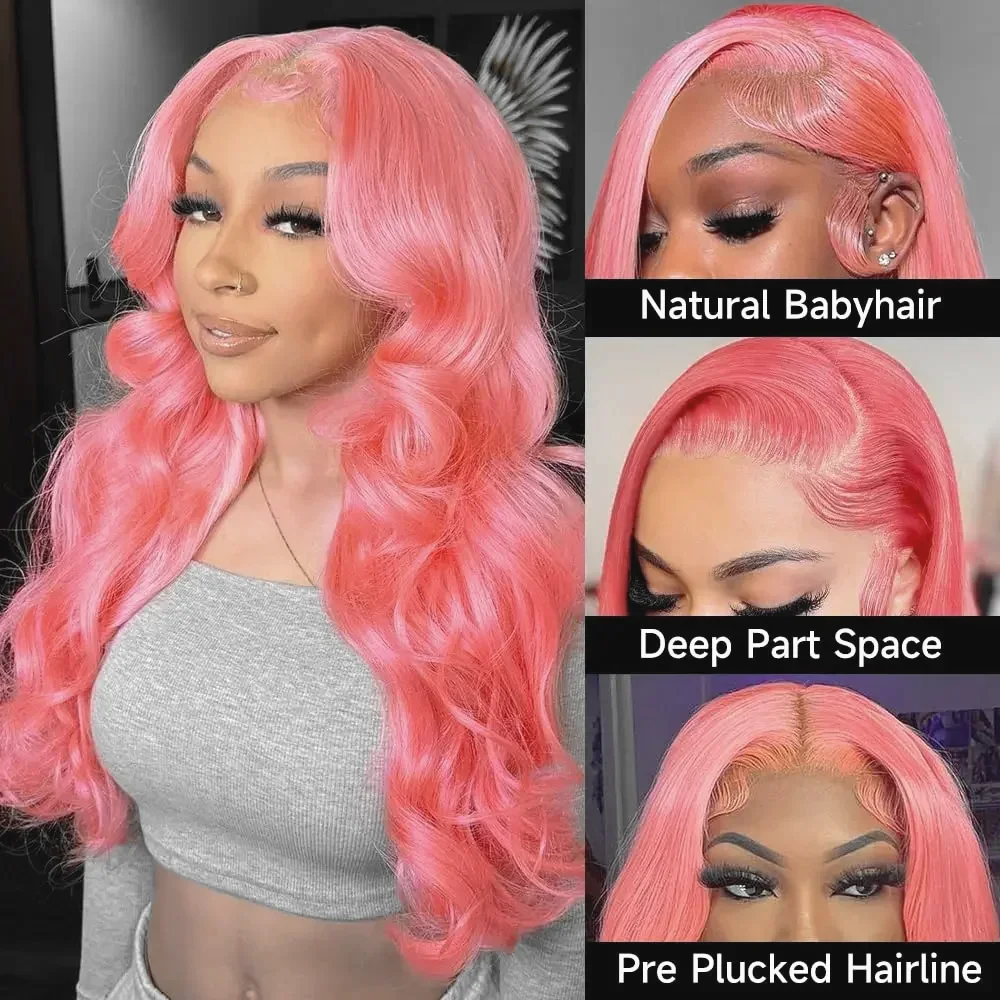 Pink Lace Front Wigs Synthetic 13x4 Hd Lace Pink Body Wave Lace Front Wigs with Baby Hair Pre Plucked 200% Density 30 Inch 2