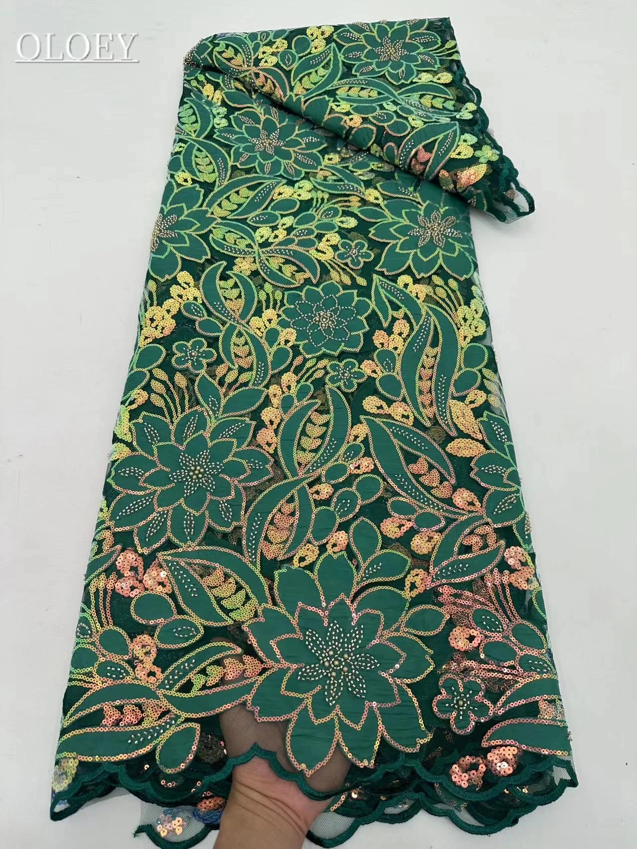 

2023 Fashion Elegant French Embroidery Beaded Lace Fabric African Nigerian With Sequins Fabric For Wedding Dress