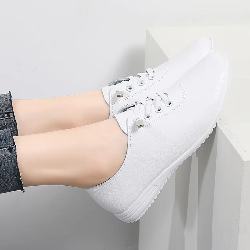 WOIZGIC Female Ladies Women's Genuine Leather Flats Shoes Loafers Soft Moccasins Lace Up Comfortable 4