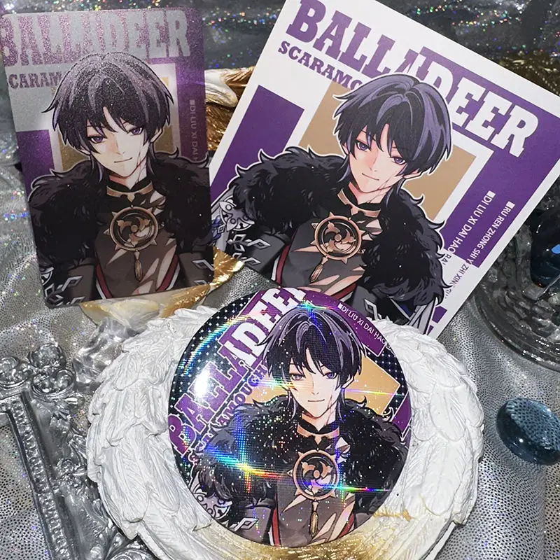 Gioco Genshin Impact Fatui Harbingers Arlecchino Original 3 Pz/Set Fan Works Square Card + Trasparente Card + Circle Badge Fans Gifts