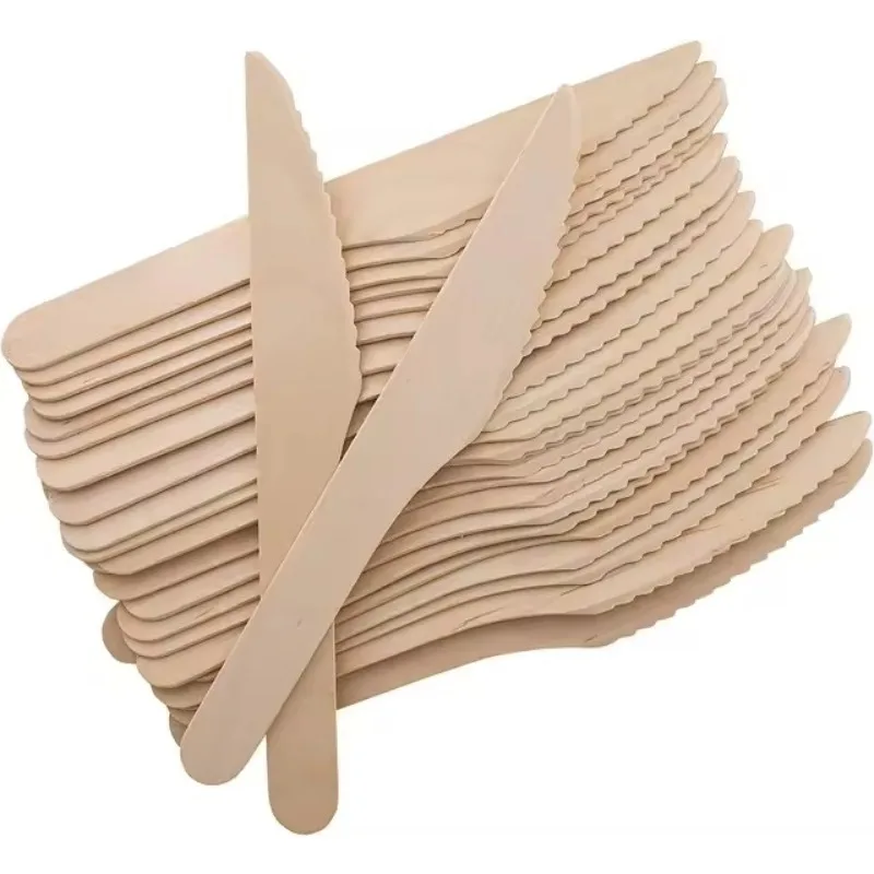 Disposable Wooden Knife Restaurant Household Kitchen Outdoor Picnic Dessert Cake Pizza Fast Food Biodegradable Knife 50PCS