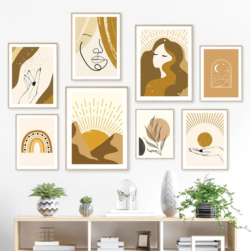 

Abstract Geometry Line Woman Plant Leaf Boho Wall Art Canvas Painting Nordic Posters And Prints Pictures For Living Room Decor