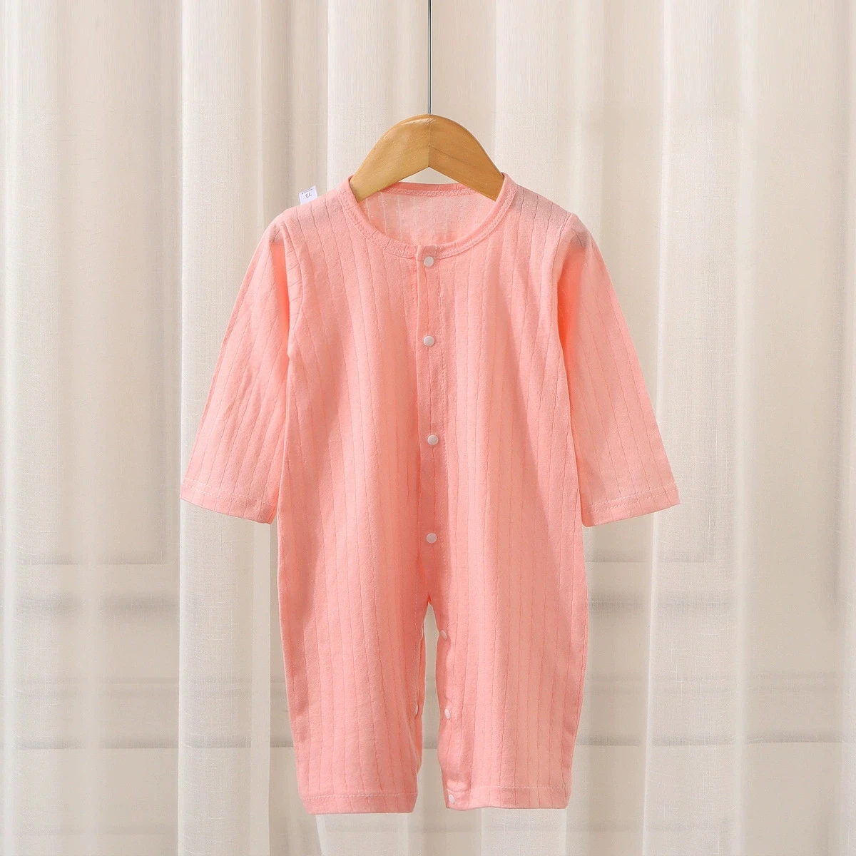 Baby Solid Color Ribbed Romper Long Sleeve Buttoned Onesie Newborn Infant Cotton Jumpsuit for Boy Girl Outfit for Spring Autumn