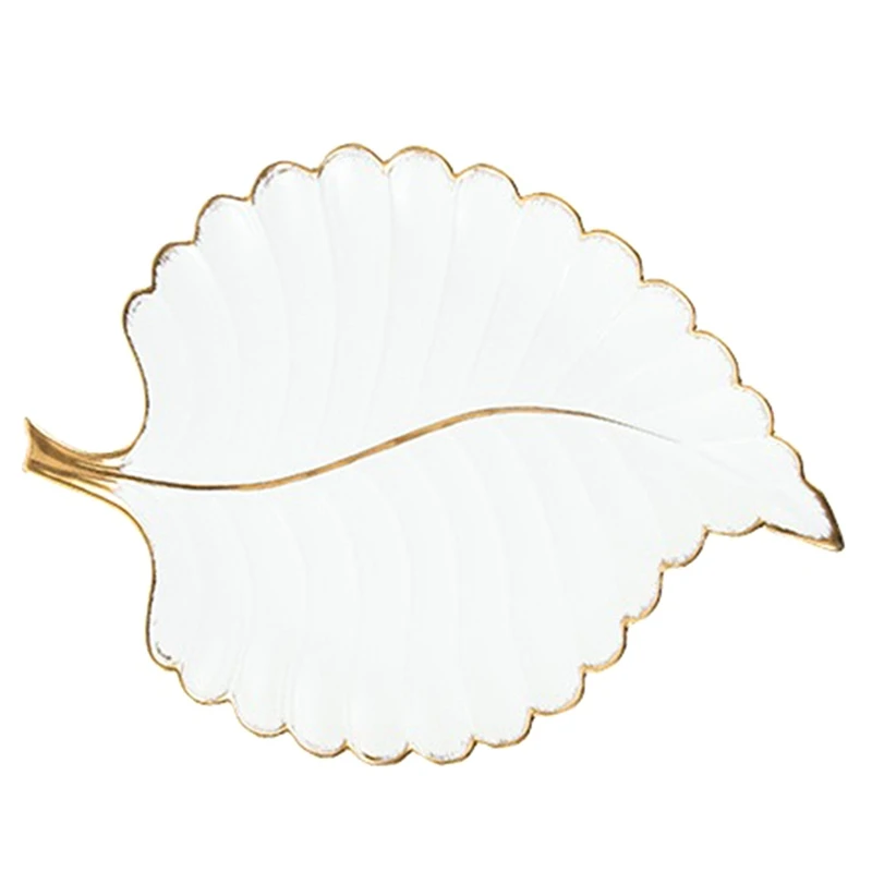 

Керамический поднос для ювелирных изделий, декоративное кольцо в форме листа, белая тарелка-безделушка, прочная керамическая тарелка для конфет и закусок