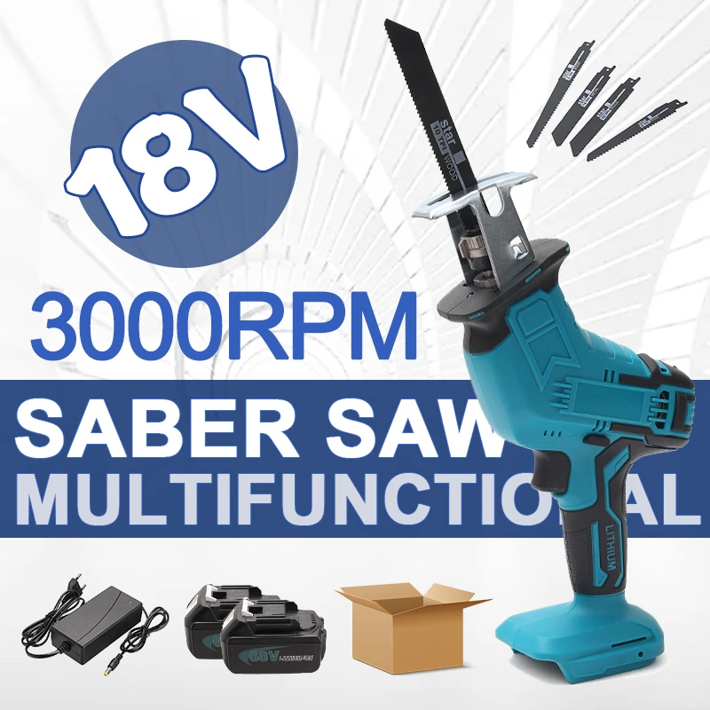 3000r/min Electric Cordless Reciprocating Saw With Battery Metal Wood