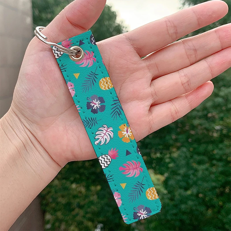 Forever Summer Tropical Pattern On Mint Green Leather Portachiavi Strap Portachiavi Hanging Holder Bag Portafoglio Per Auto Portachiavi Gingillo