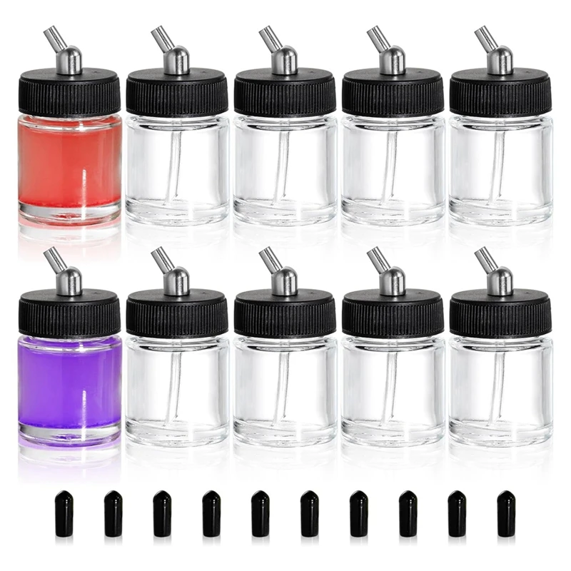 

10 Pack Glass Bottles 22Cc Empty Airbrush Jars, Clear Airbrush Paint Storage Pot With 10Pcs Cap Covers