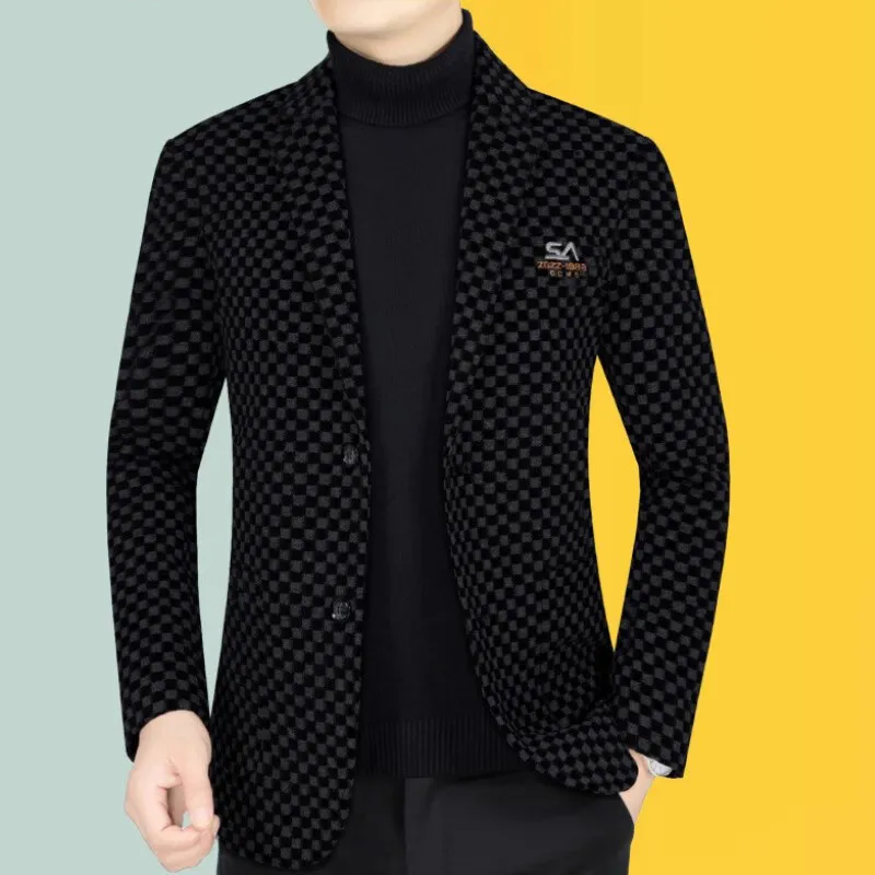 Spring Autumn s Men Blazer Mens Fashion Plaid Coats Business Casual Slim Fit Suit Jacket Male Clothes Outerwear