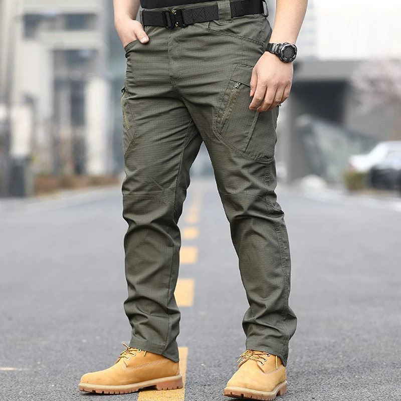 Oulylan 야외 전술 작업 바지 훈련 바지 통근 내마모성 스크래치 방지 여러 포켓이 있는 방수