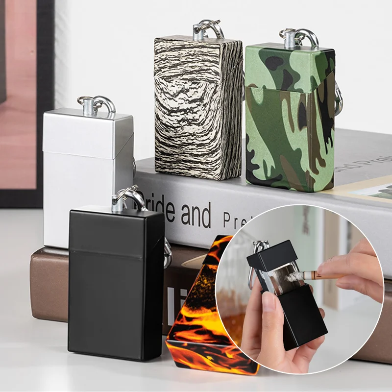 cigarette plate holder Portable Ashtray with Keychain Drawer Ash Holder Stainless Steel Cigarette  Tray for Outdoor Car Travel Mini Ashtray Container