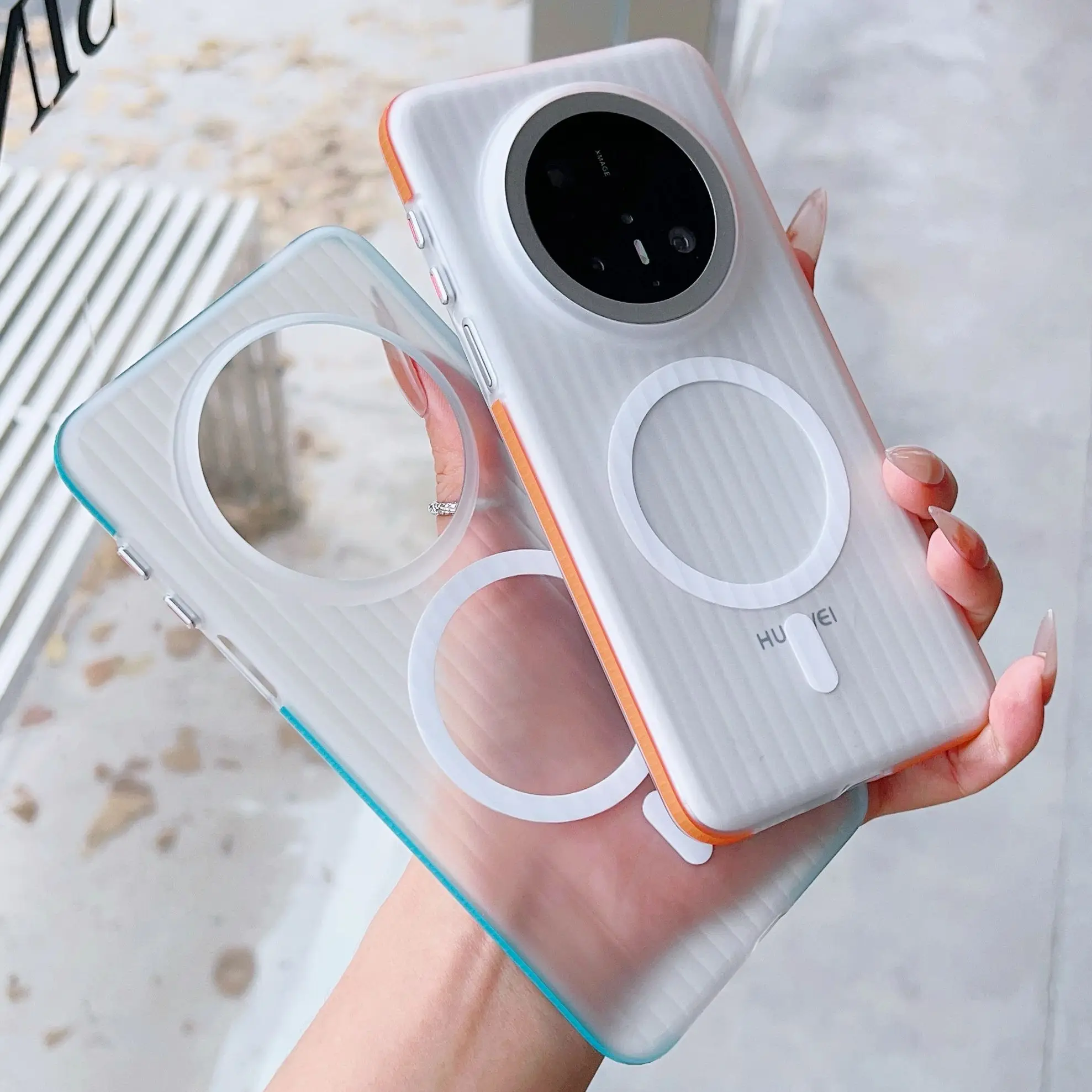 Magnetic Transparent Frosted Stripe Case with Corrugated Design