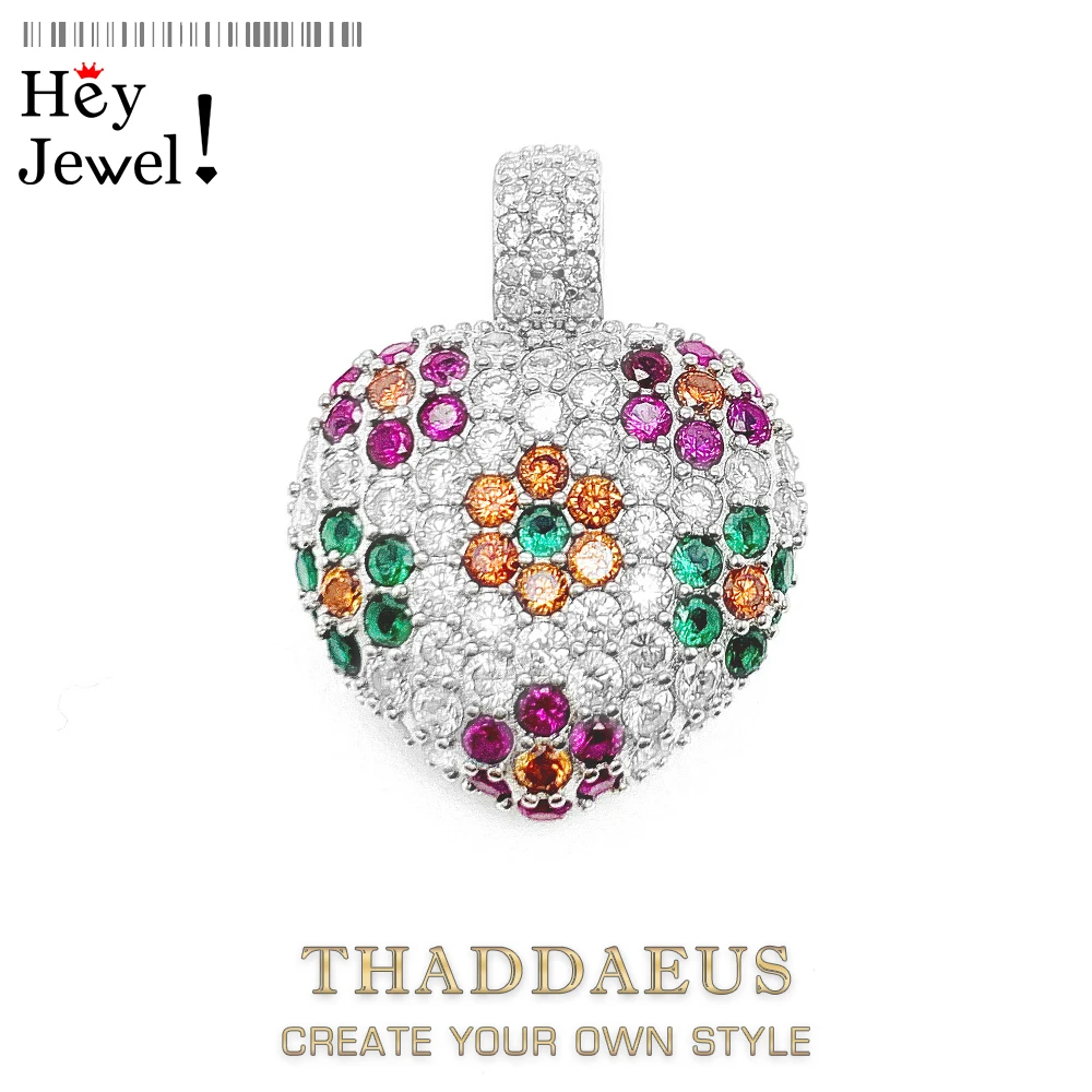 Women Heart Colorful Flower Necklace Romantic 925 Sterling Silver Europe Jewelry 