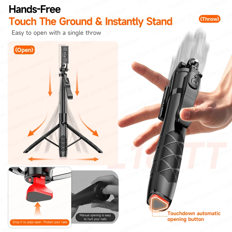 TOKQI L16-TT Pop-up Selfie Stick Tripod Stand For Mobile Phone 360° Rotation Shooting Vlog Extendable, Optional Fill_voghion.com