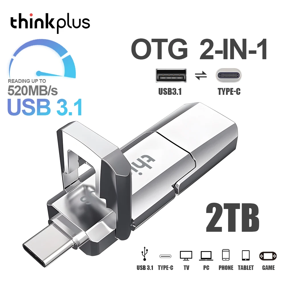 Lenovo Thinkplus Chiavette Usb 2Tb 128Gb Pendrive Otg 2 In1 Usb 3.0 Pen Drive 1Tb Memary Usb Stick Per Telefono/Laptop/Tablet