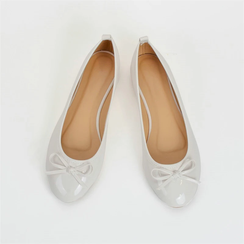 Women's bow flat shoes round toe soft sole non-slip comfortable white daily  casual  ballet shoes 3