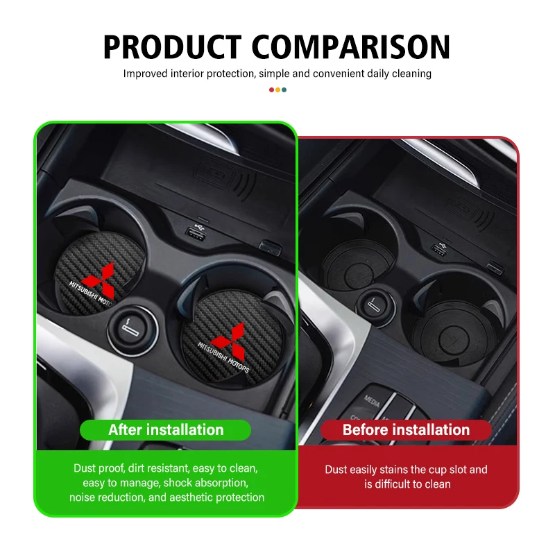 Universal Car Coaster Anti-Slip Carbon Cup Pad Bottle Holder Mat for Mitsubishi Outlander Lancer Cross Colt Xpander Mirage