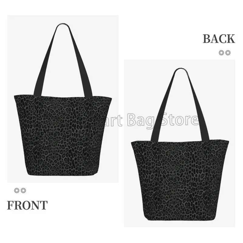 Black Leopard Print Reusable Grocery Bag Waterproof Shopping Handbags Women Travel Shoulder Bag Durable Tote Bags with Zipper