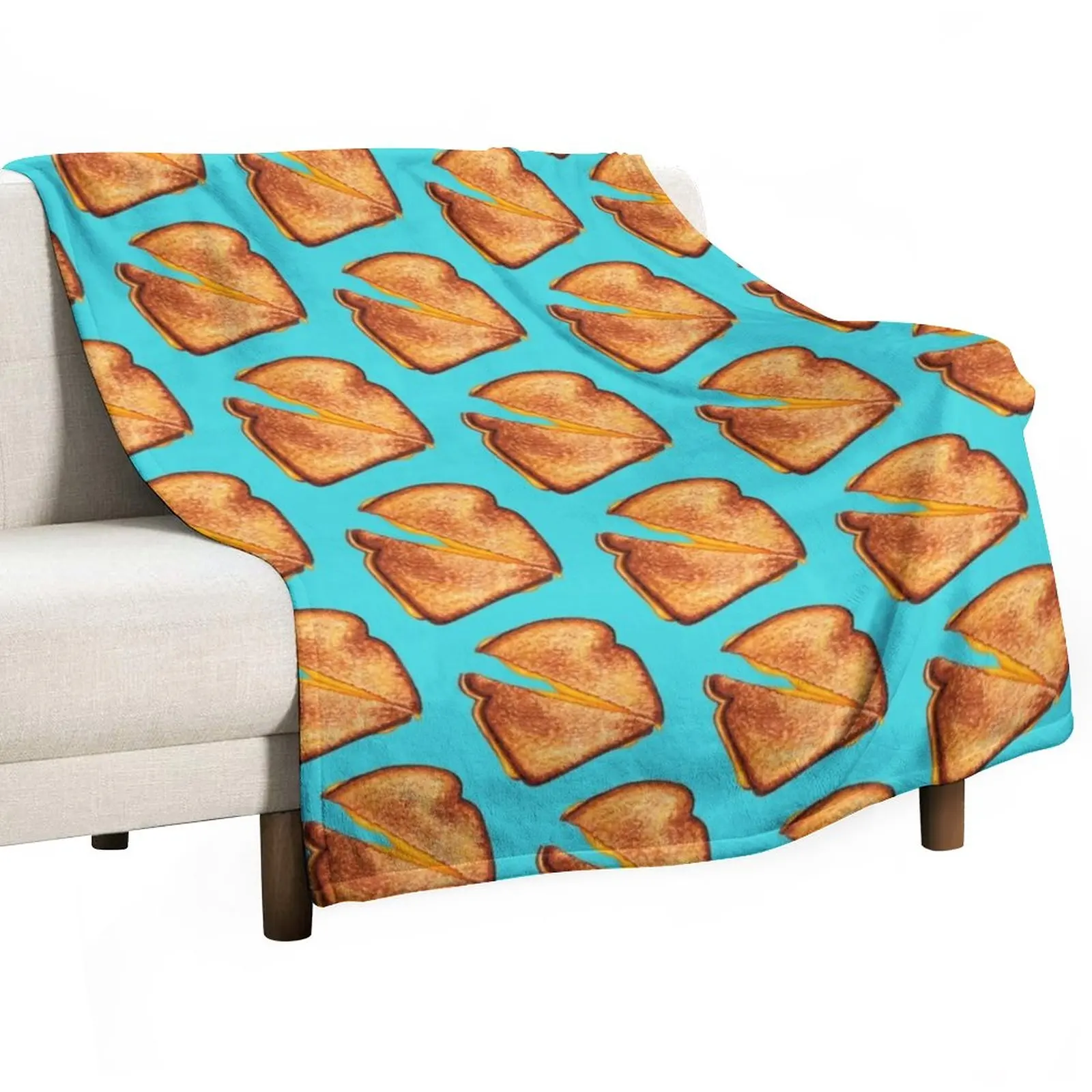 

Grilled Cheese Sandwich Pattern - Blue Throw Blanket blankets and throws cosplay anime Luxury Blanket Blankets For Baby