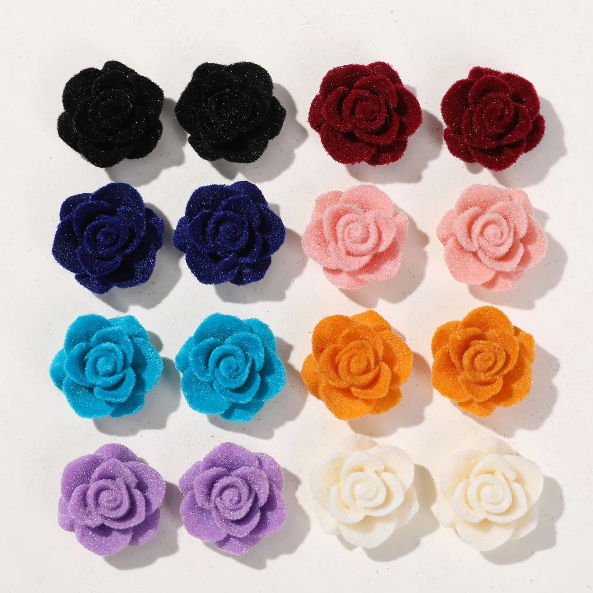 

5pcs korean style camellia flower flocking resin flatback cabochon fashion charms for jewelry making diy materials accessories