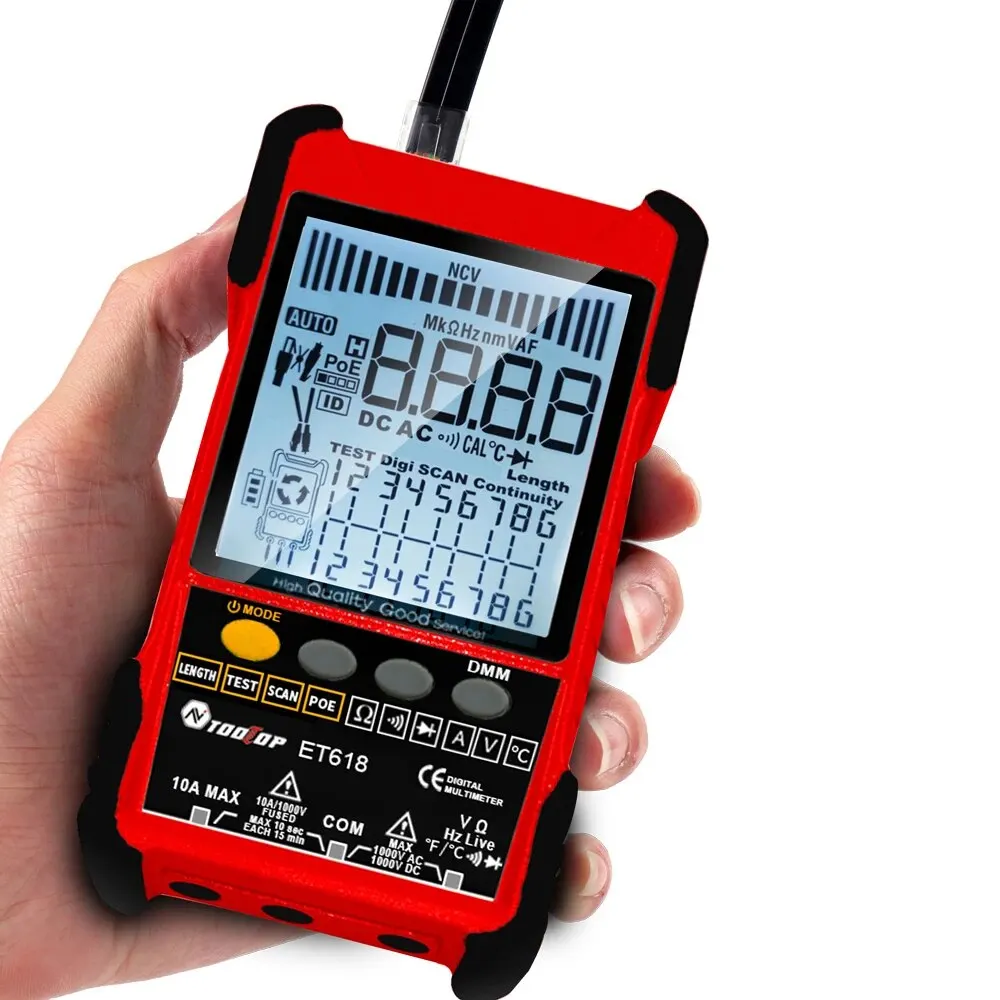 TOOLTOP Network Cable Tester Multimeter Lan Cable Tracking POE Test 400M/600M Length Measure Sensitivity Adjustable Line Tracker 5