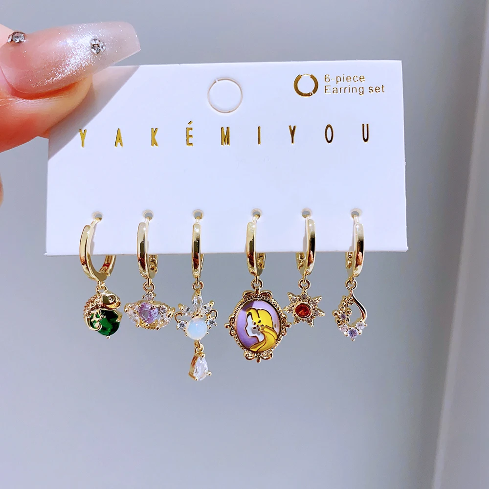 6pcs/set Cute Cartoon Girls Huggie Earrings Gold Color Women Girls Ear Stack Party Gift Jewelry images - 6