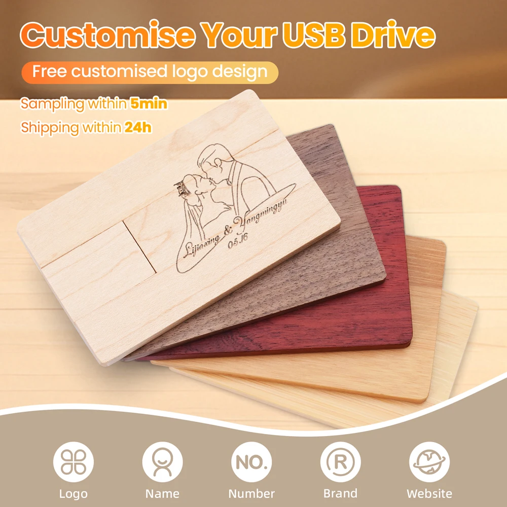 나무 카드 USB 플래시 드라이브 메모리 스틱 무료 맞춤 로고 펜 드라이브 저장 장치 펜드라이브 128GB 64GB 32GB 16GB 창의적인 선물