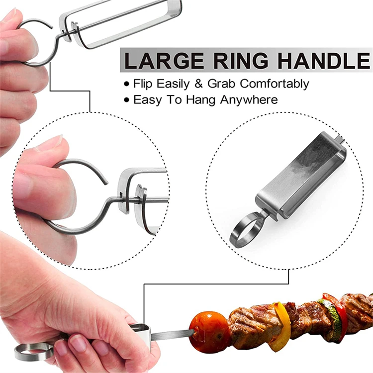 LMETJMA 17inch Kabob Skewers for Grilling Stainless Steel Flat BBQ Skewers with Quick Release Metal Sliding Handle JT45 S17d2ec40f7124cdbba6268ee49b1999fJ