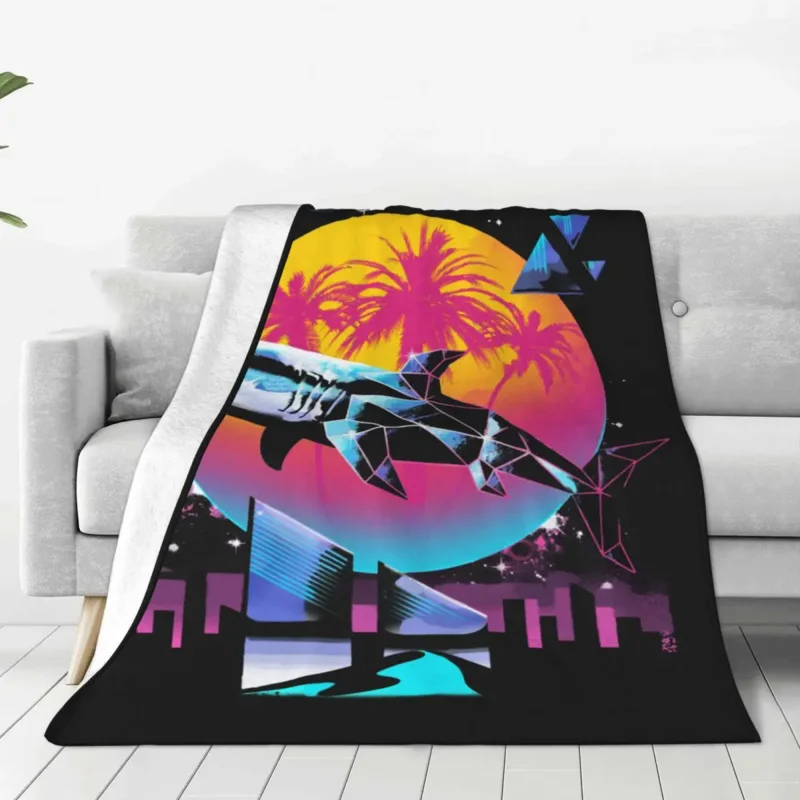 

80s Synthwave Vaporwave Cyberpunk Punk Retro Neon Cool Fleece Throw Blankets Rad Shark Blanket for Home Outdoor Warm Bedspread