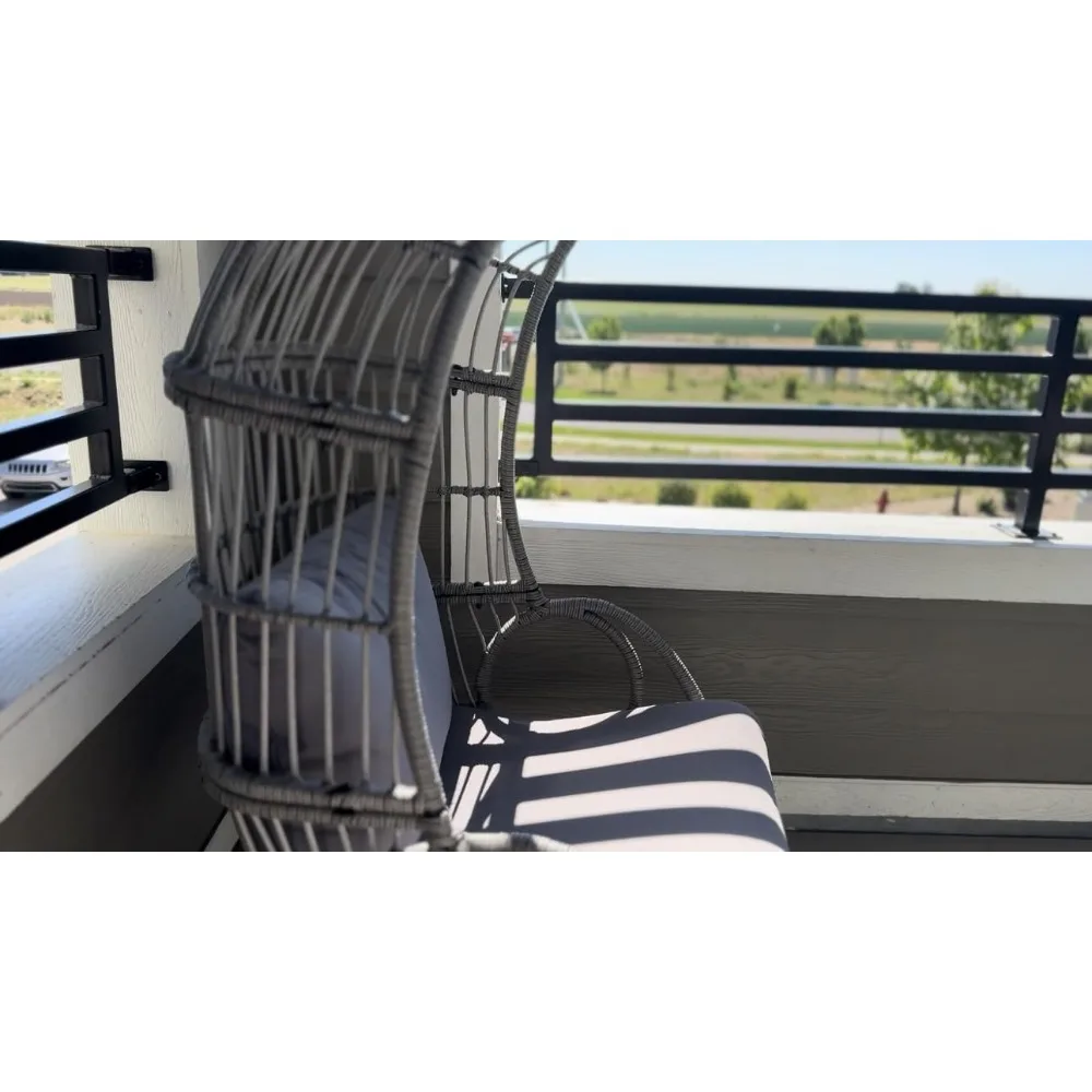 Outdoor Narrow Egg Chair Wicker, Patio Rattan Basket Chair with 370lbs Capacity Indoor Egg Chairs with Stand & Cushion 6