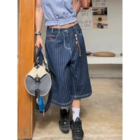 Women's Light Blue Calf Length Cargo Jeans Harajuku Y2k Baggy Denim Trousers Japanese 2000s Oversize Jean Pants Vintage Clothes - Image 4