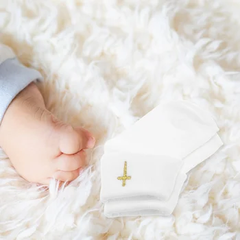 1 paio di calzini per bambini con polsini a giro, calzini per battesimo infantile, in morbido cotone, stivaletti per benedizione, antiscivolo, per passeggiate in sicure per bambini da 0 a 1 anno 1