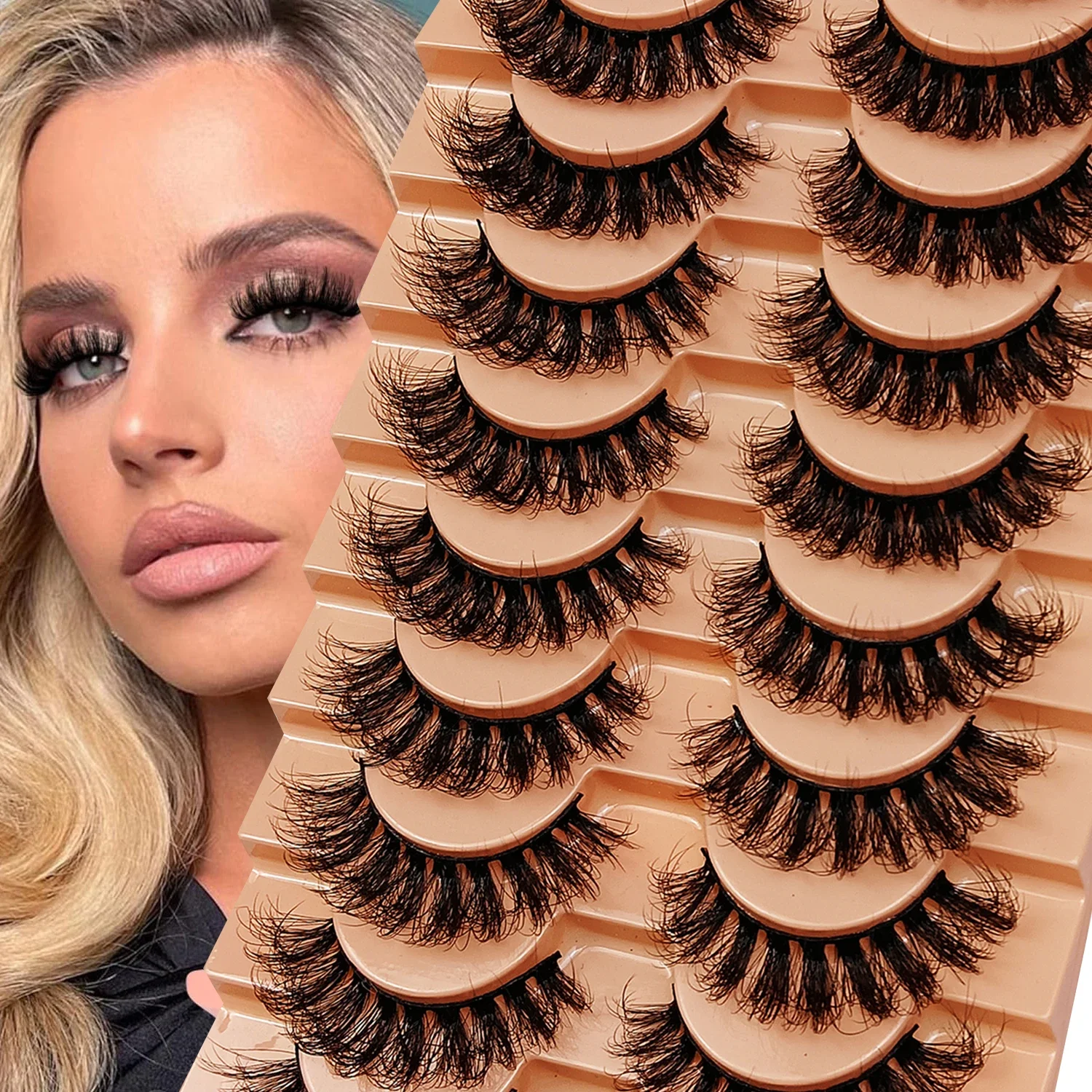 

10 Pairs Russian Strip Eyelashes Thick Slender Fluffy False Eyelashes Daily Thick Eye End Lengthening Messy Lashes