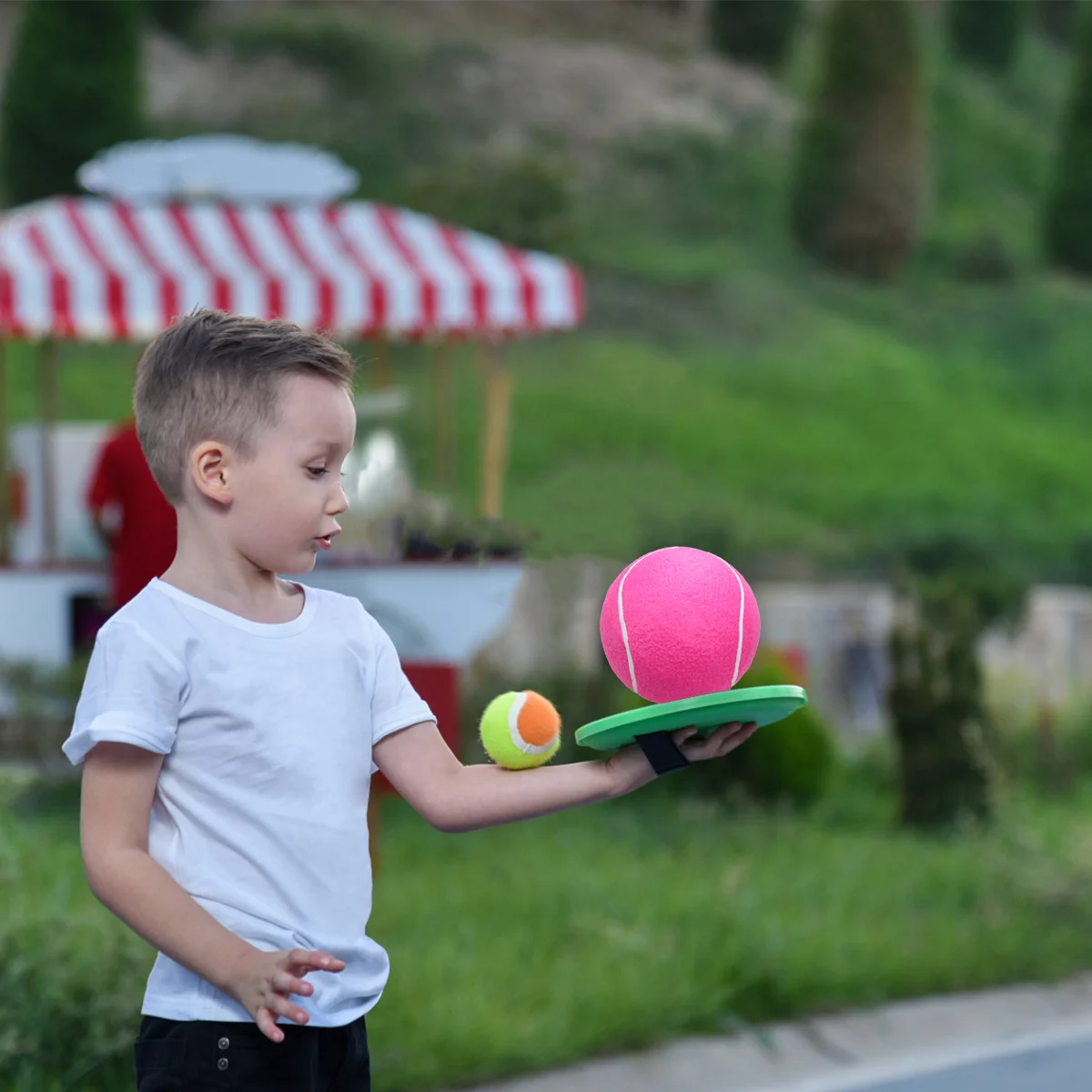 1pc 20cm Inflatable Flannel Ball Large Signature Tennis Rubber Ball for Children Outdoor Sports(Pink)