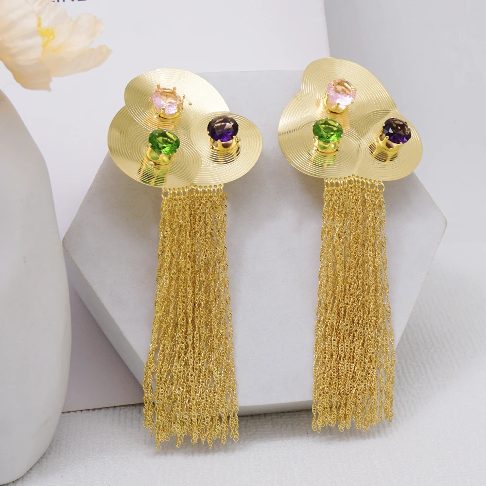 Bohemian Tassel Earrings Jewelry For Women Gold Color Italian Lady Design Crystal Drop Dangle Earrings Party Gifts