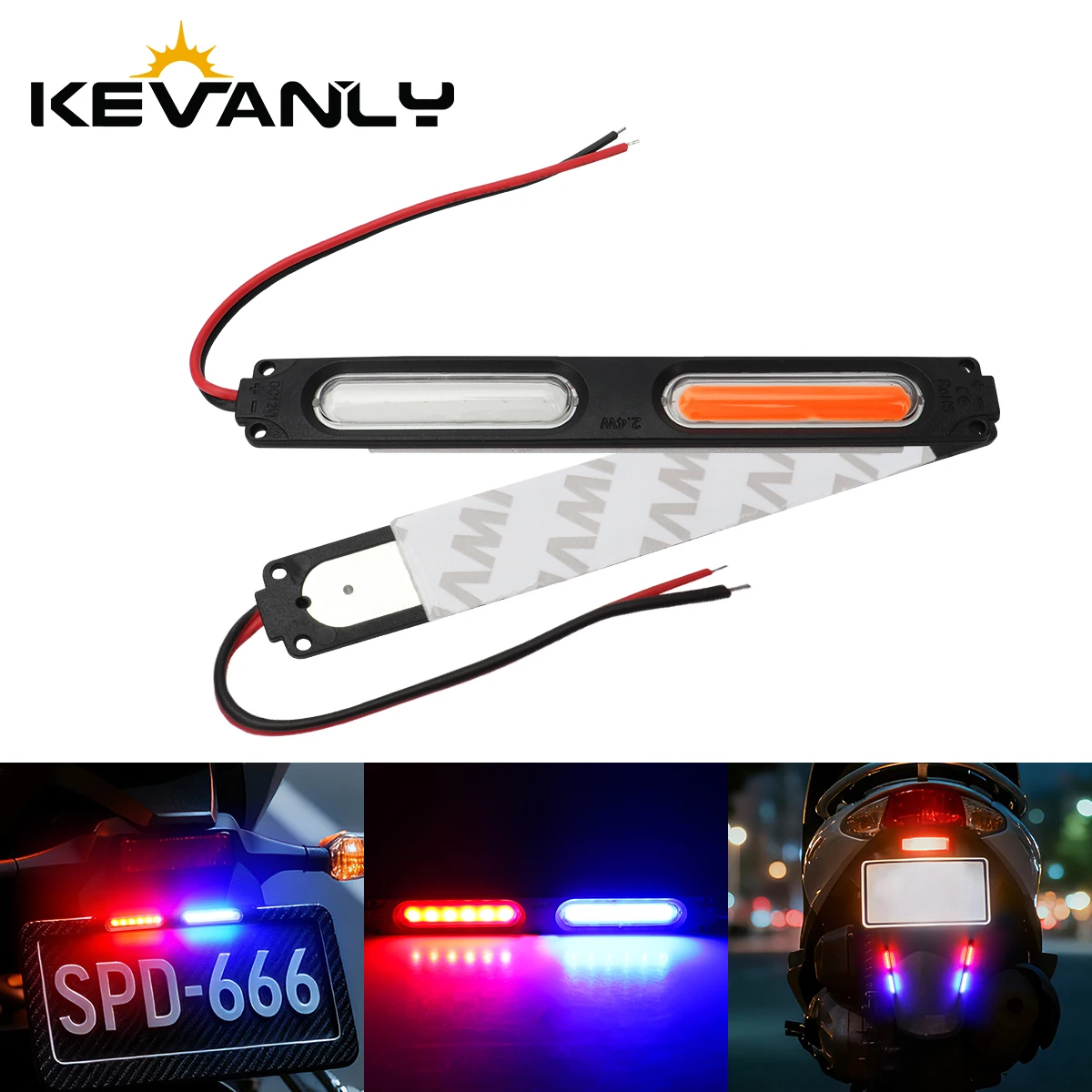Universal Motorcycle COB Strobe Anti Collision Warning Light Self-Adhesive Rear Taillight Signal Lights Red Blue Flashing Lamp