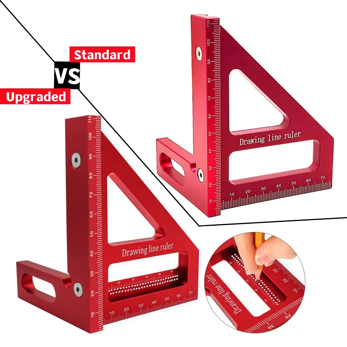 목수 사각 알루미늄 마이터 삼각형 눈금자 정밀 구멍 스크라이버, 목공 사각 각도기, 45/90 도 레이아웃 업그레이드 