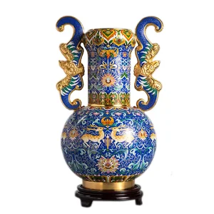 Beijing Palace Museum Cloisonne Vase Zhang Xiangdong Bottom Certificate 18-Inch Fu Lu Ping An Zun Cloisonne Enamel Collection