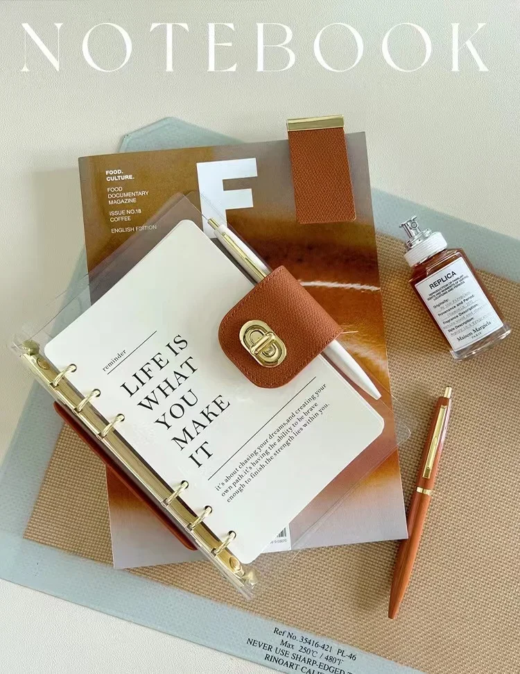 

Прозрачный Дневник для путешествий, блокнот-органайзер из полиуретана с пряжкой в форме листа, планировщик, блокнот, ежедневник в Корейском стиле, свободный металлический журнал