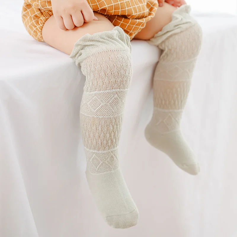 Cute Baby Mesh Stockings Solid Color Ruffle Socks Knee High Socks for Boys Girls Infant Toddler Kids Cotton Socks 0-5 Years Old